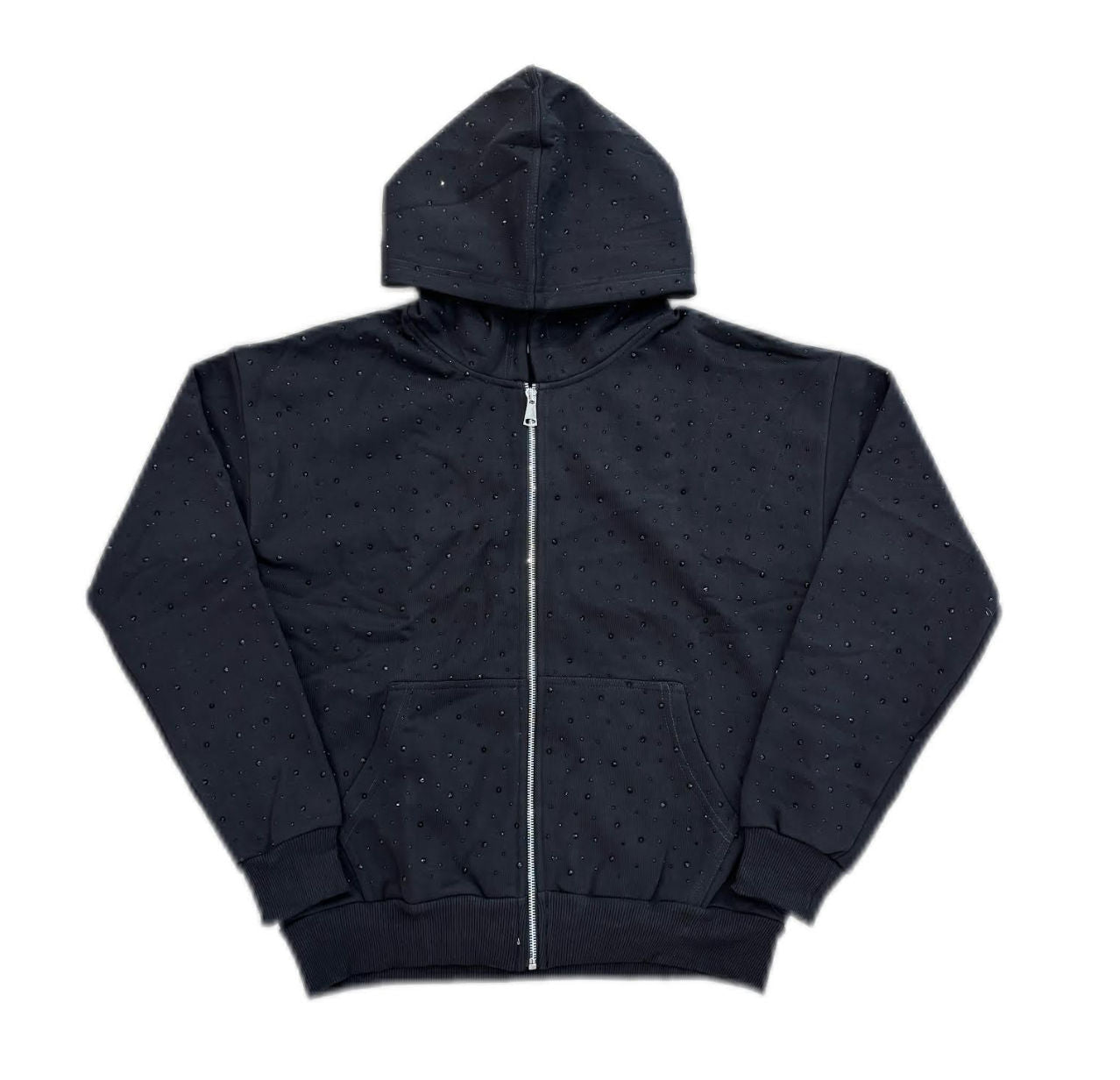 MANI Covered Rhinestone Zip-Up Hoodie "Jet Black"