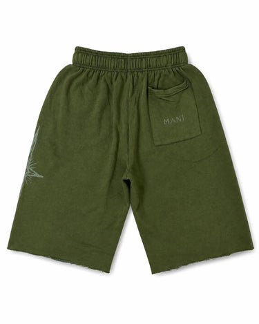 MANI Vertical Logo Washed Long Shorts Forest Green