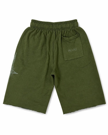 MANI Vertical Logo Washed Long Shorts Forest Green