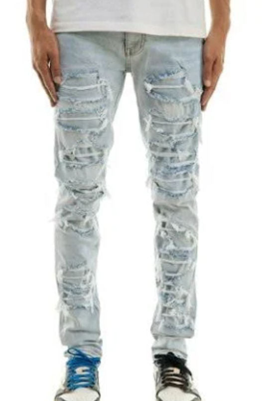 KDNK JEANS KND4577 LT BLUE RIP & REPAIR JEANS