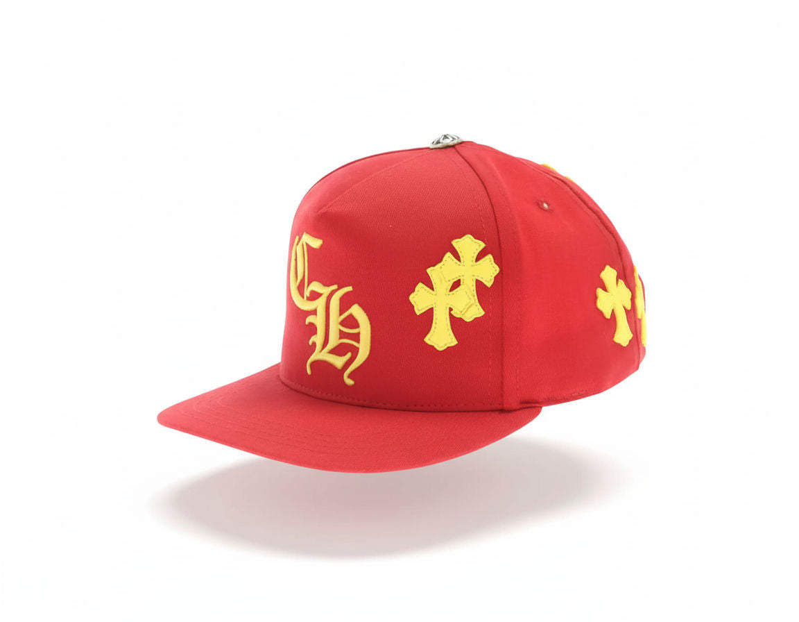Chrome Hearts 5 Panel Cap Cherry Red W/ Yellow Cross