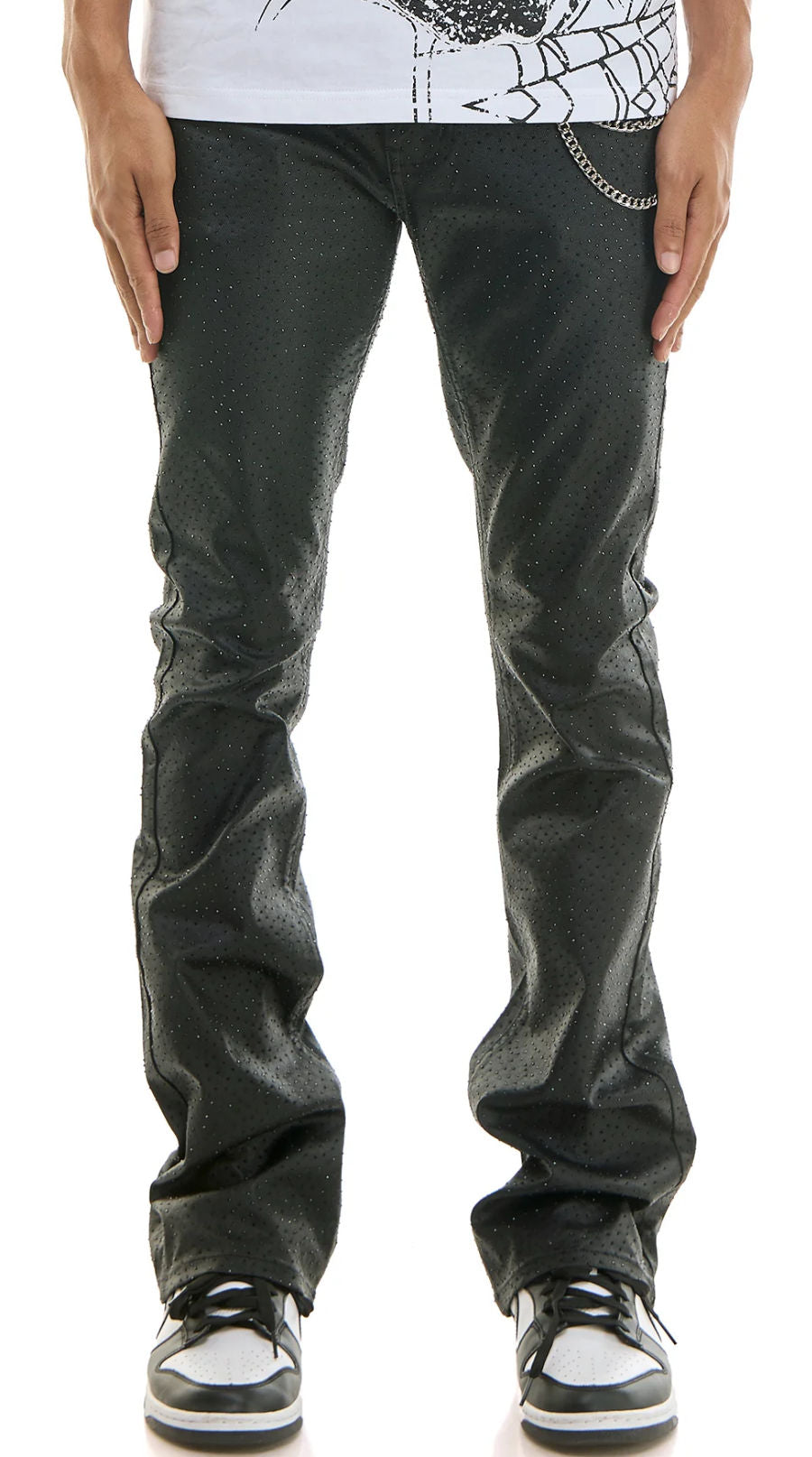 KDNK Jeans KNB3442-Black Waxed Rhinestone Pants