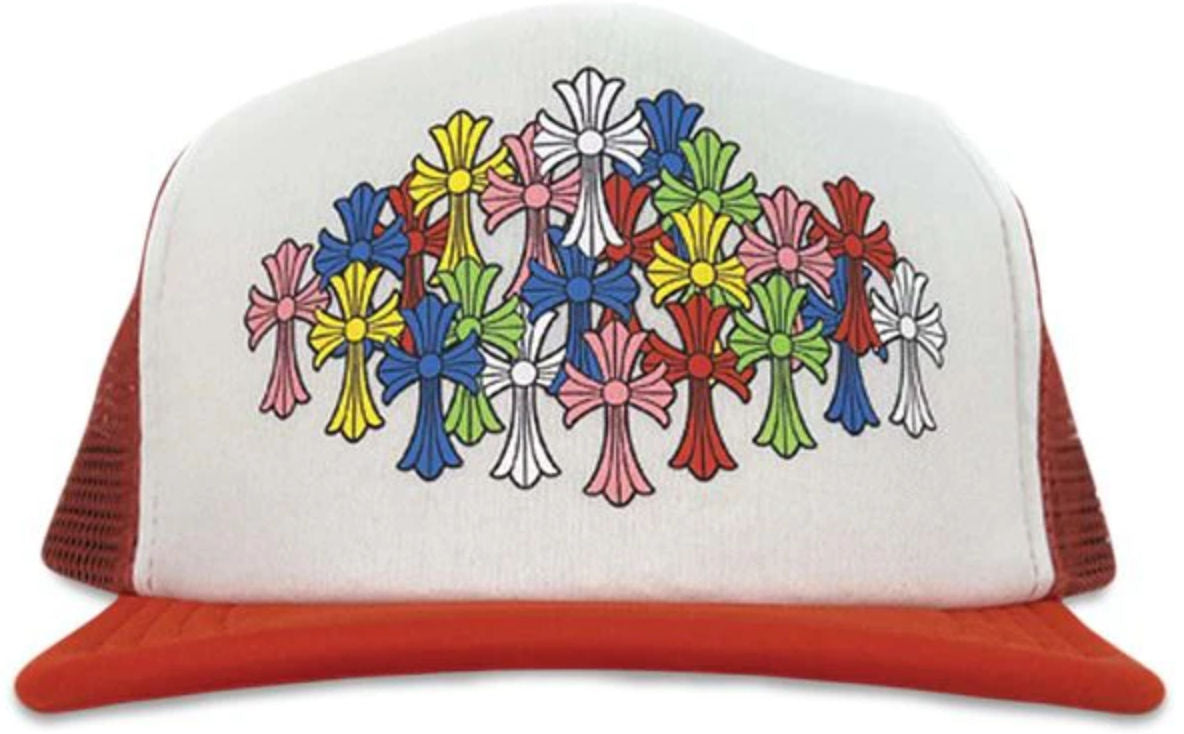 Chrome Hearts Multi-Color Cross Trucker Hat – Red/White