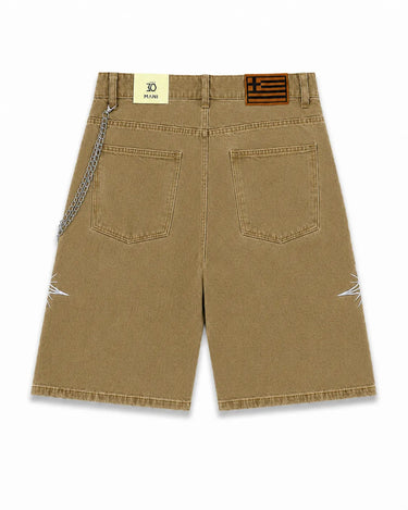 MANI Embroidered Logo Denim Shorts Khaki