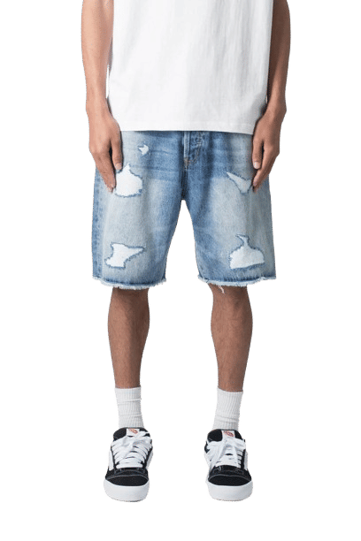 MNML Baggy Ripped Denim Shorts Vintage Blue