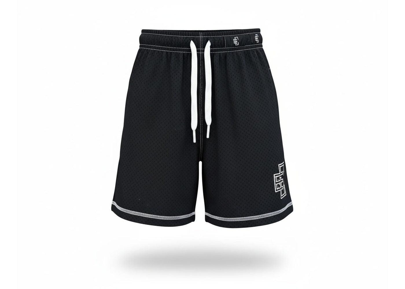 Copped Contrast Mesh Shorts "Black"