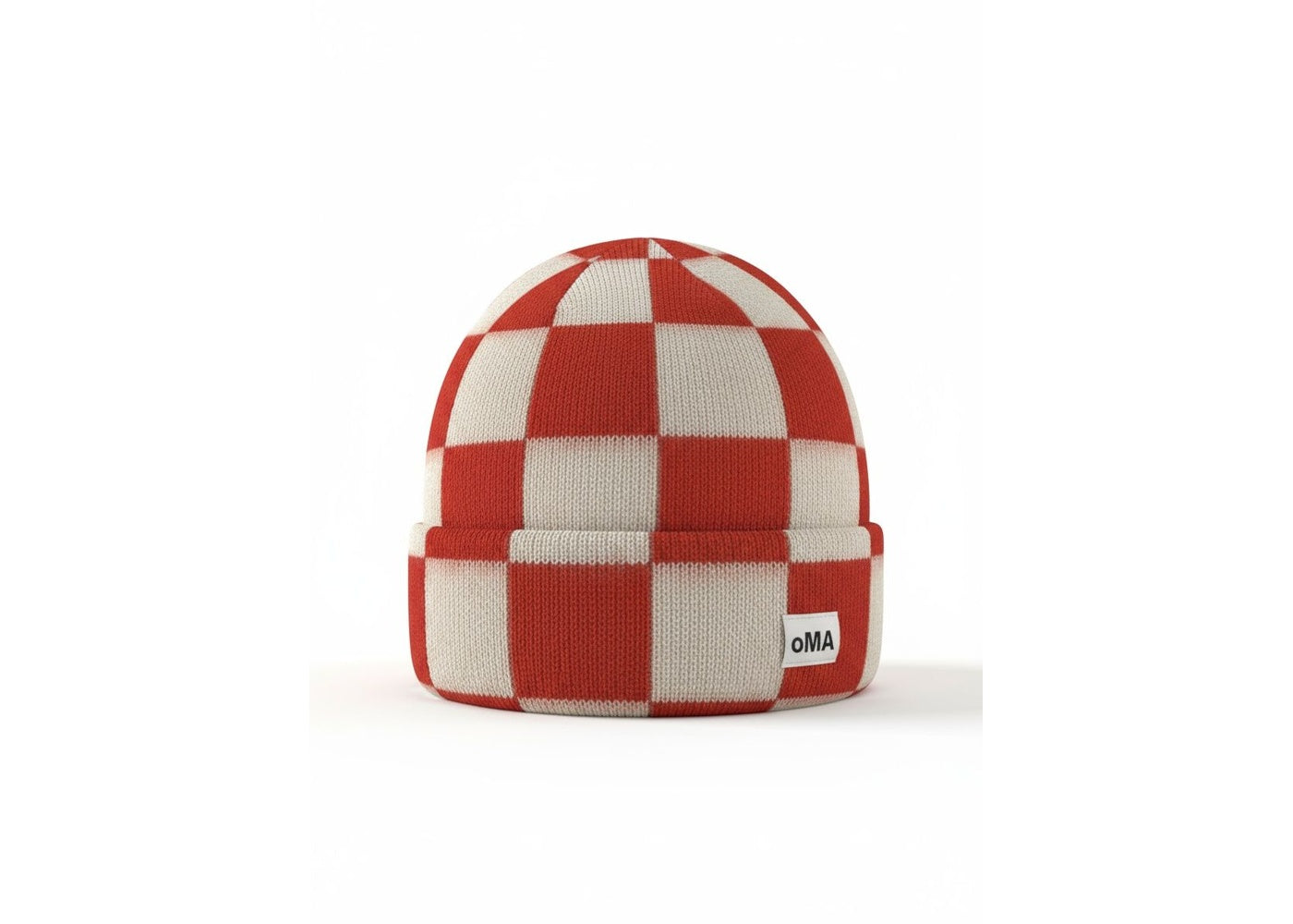 oMA Studios Checkered Mohair Skull Cap Red/Cream