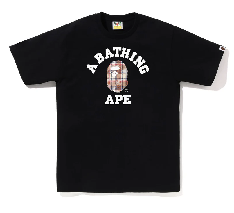 BAPE Bleached Bape Check College Tee Black/Red