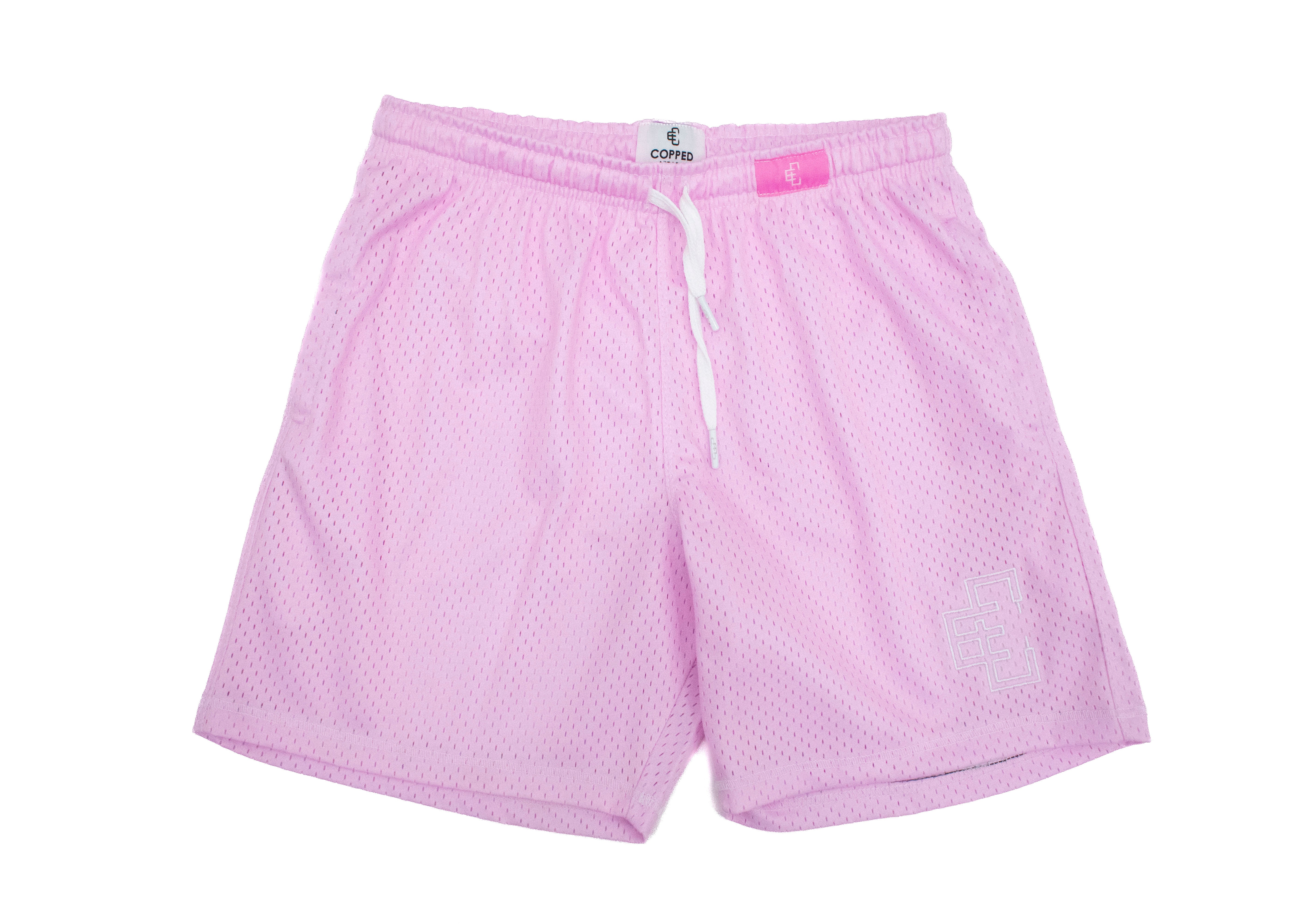 Copped Contrast Mesh Shorts"Pink"