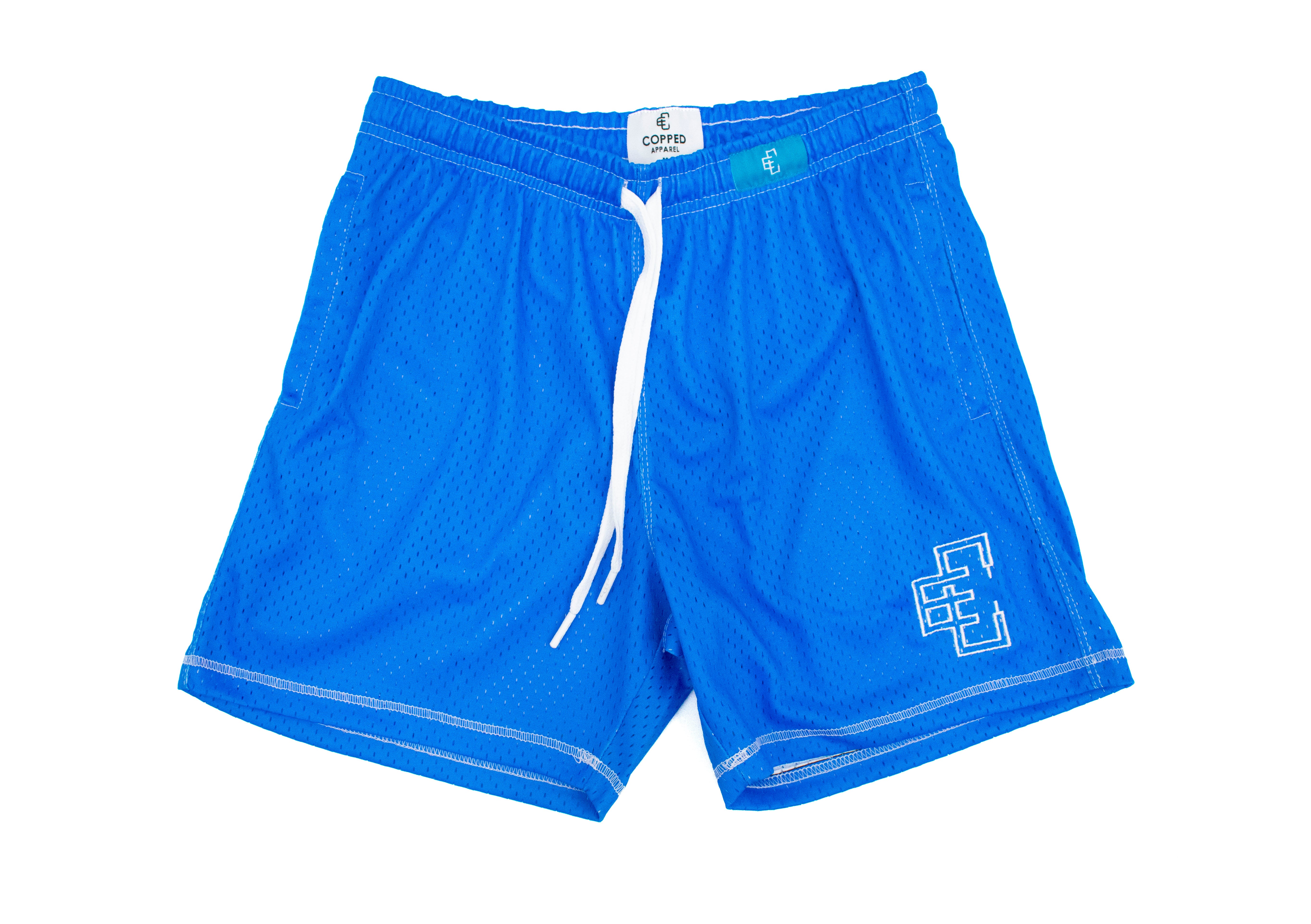 Copped Contrast Mesh Shorts "Blue"