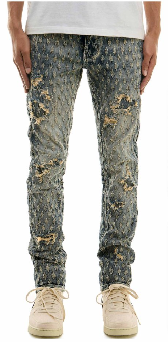 KDNK JEANS KND4687-BLUE SELF PATCHED JACQUARD JEANS