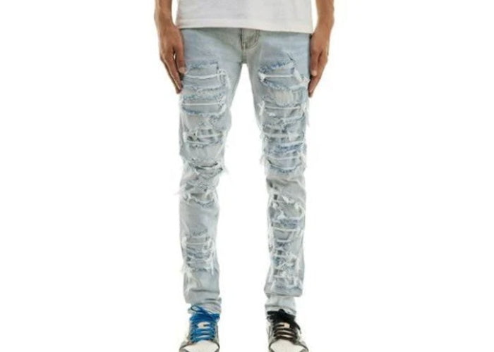 KDNK JEANS KND4577 LT BLUE RIP & REPAIR JEANS