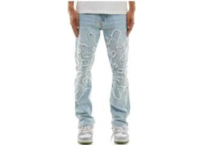 KDNK JEANS KND4712 LT BLUE SPIDER WEB SLIM JEANS