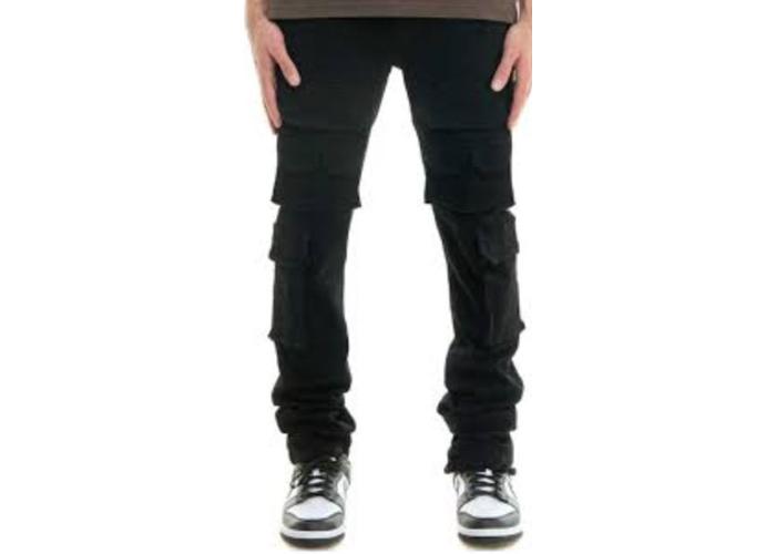 KDNK JEANS KND4799 JET BLACK CARGO BAGGY JEANS