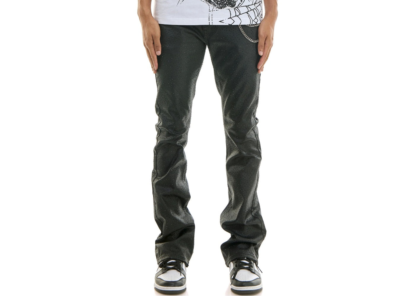 KDNK Jeans KNB3442-Black Waxed Rhinestone Pants