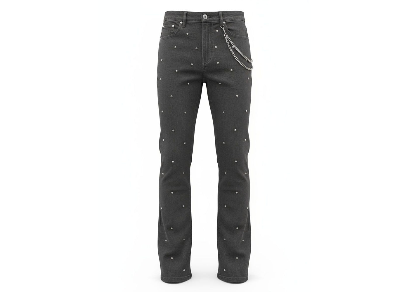 KNB3472-BLACK BARBED WIRE RHINESTONE WAX PANTS
