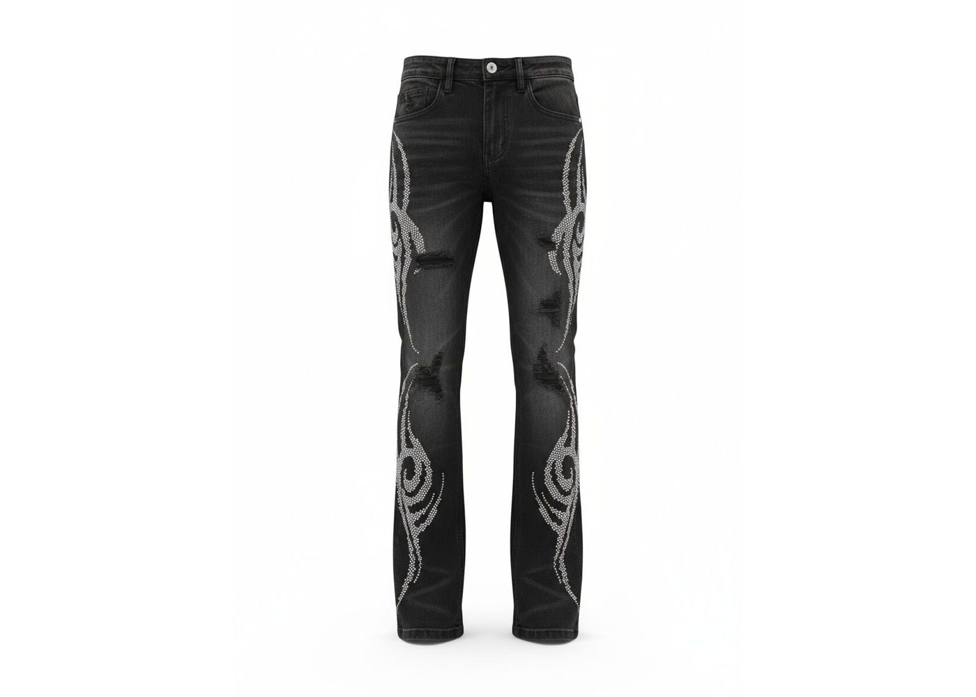 KND4887-BLACK TRIBAL RHINESTONE JEANS