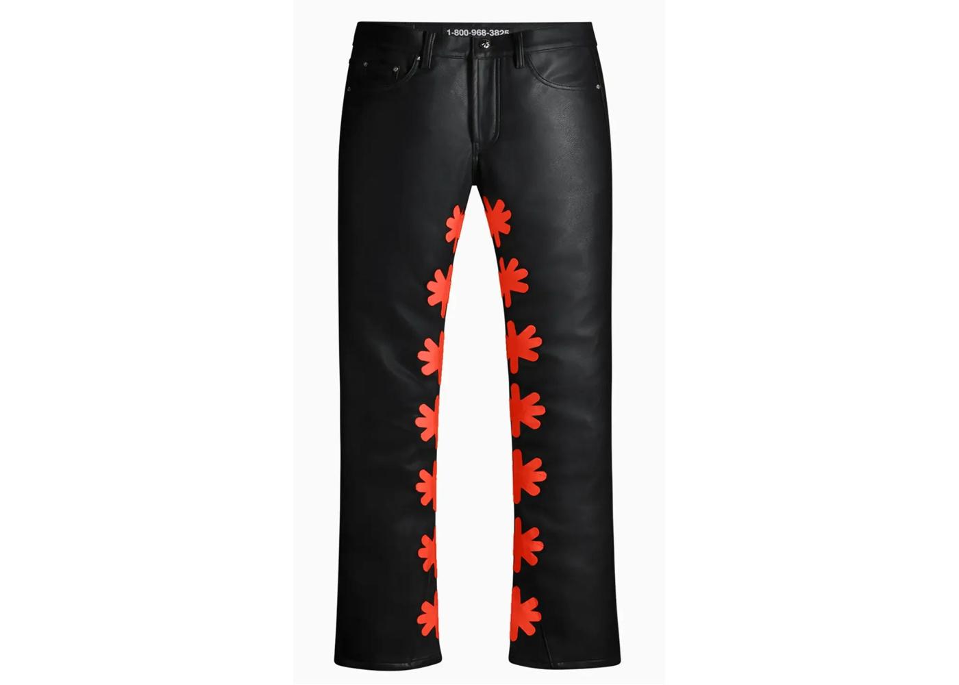 LOST SHDWS Red On Black Sun Logo Leather Denim