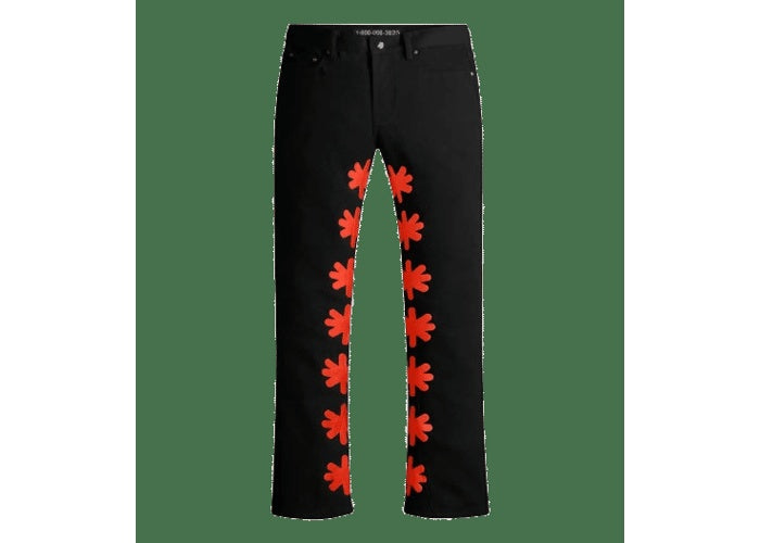 LOST SHDWS Red On Black Sun Logo Leather Denim
