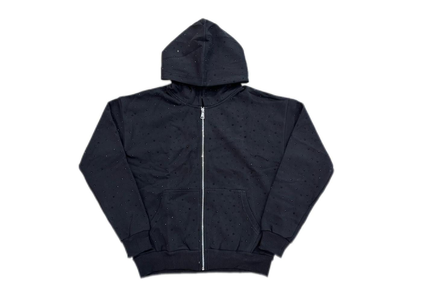 MANI Covered Rhinestone Zip-Up Hoodie "Jet Black"