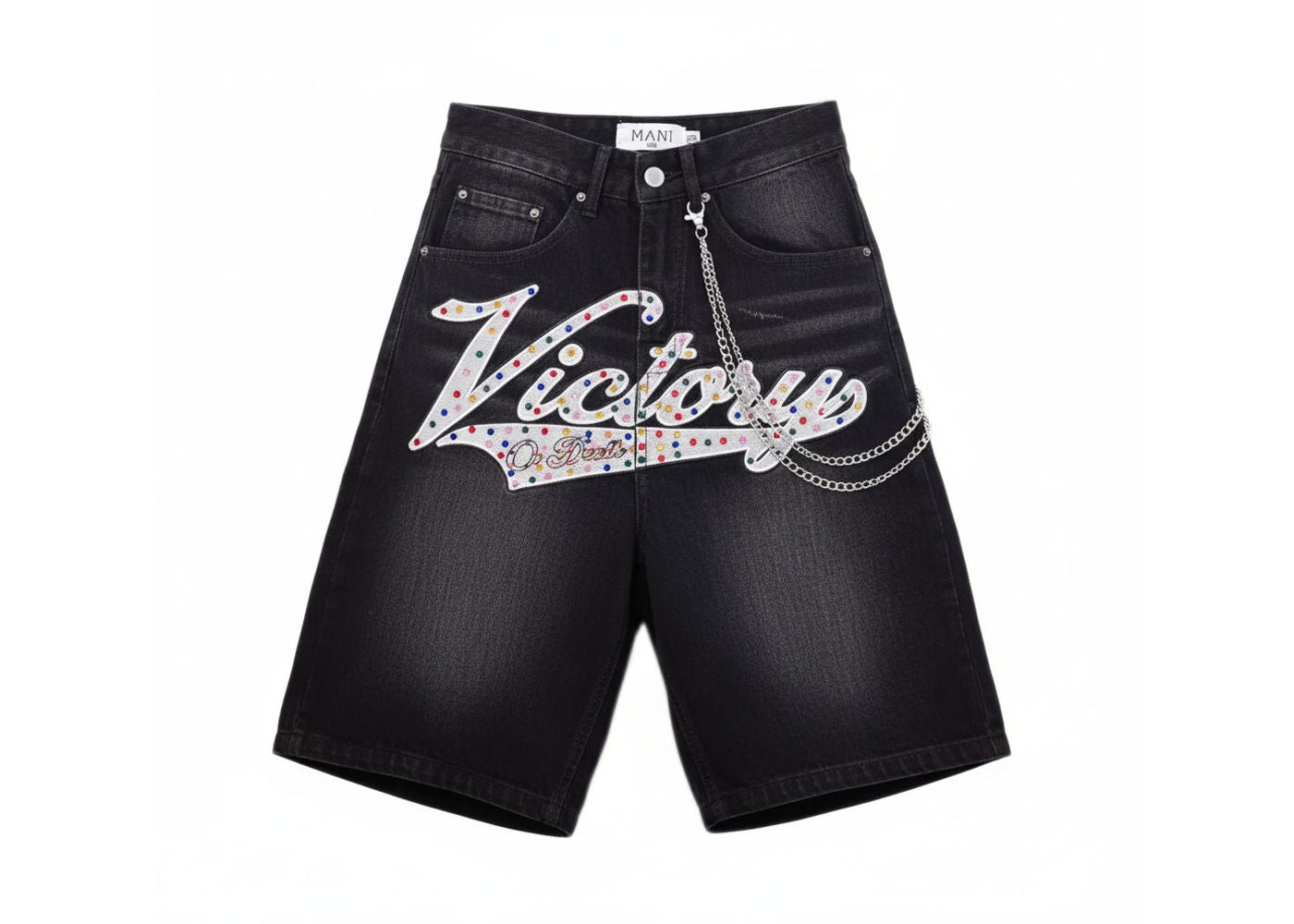 MANI Varsity Denim Shorts Victory Or Death