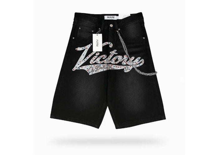 MANI Varsity Denim Shorts Victory Or Death