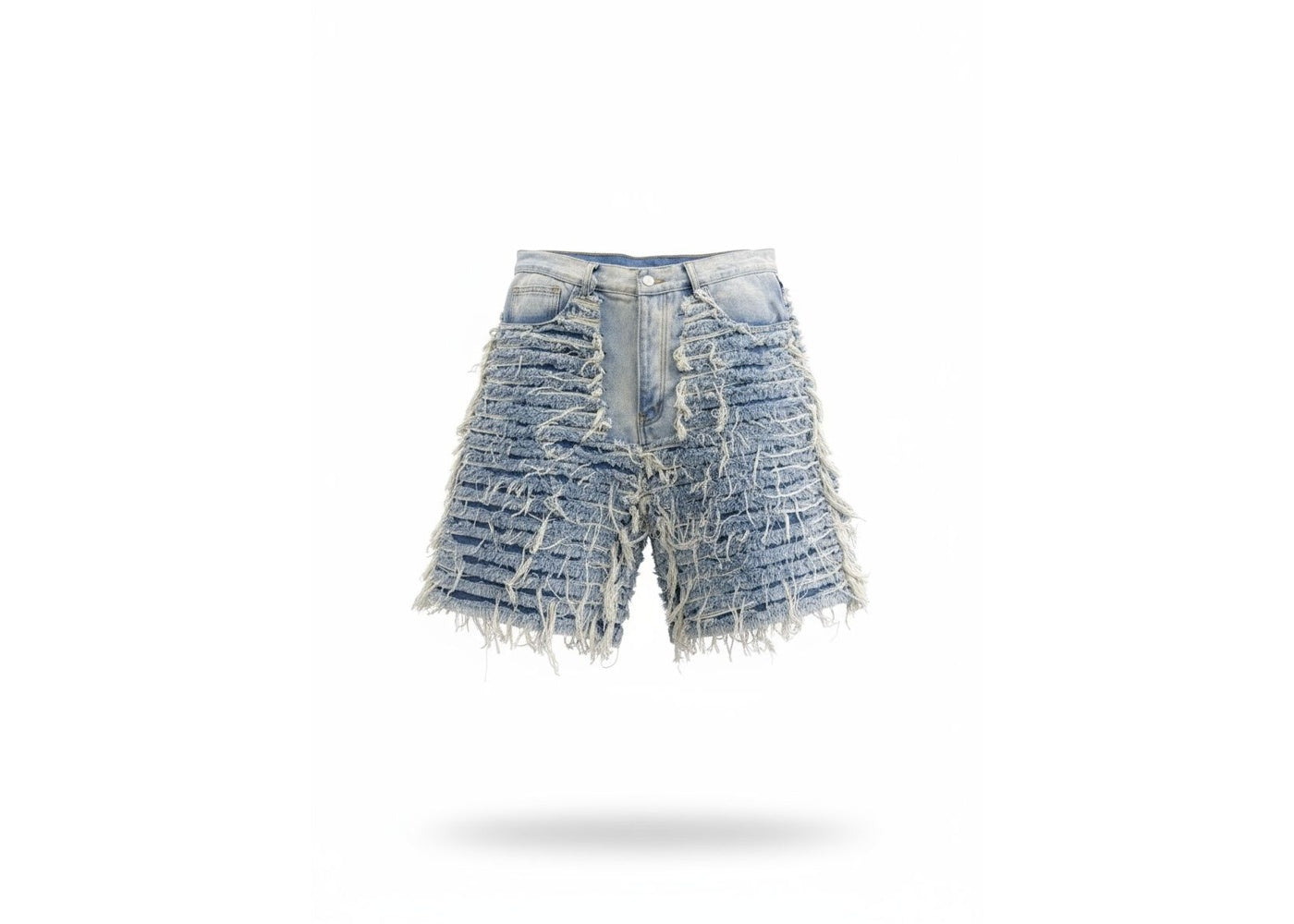 MNML Allover Frayed Denim Shorts Blue