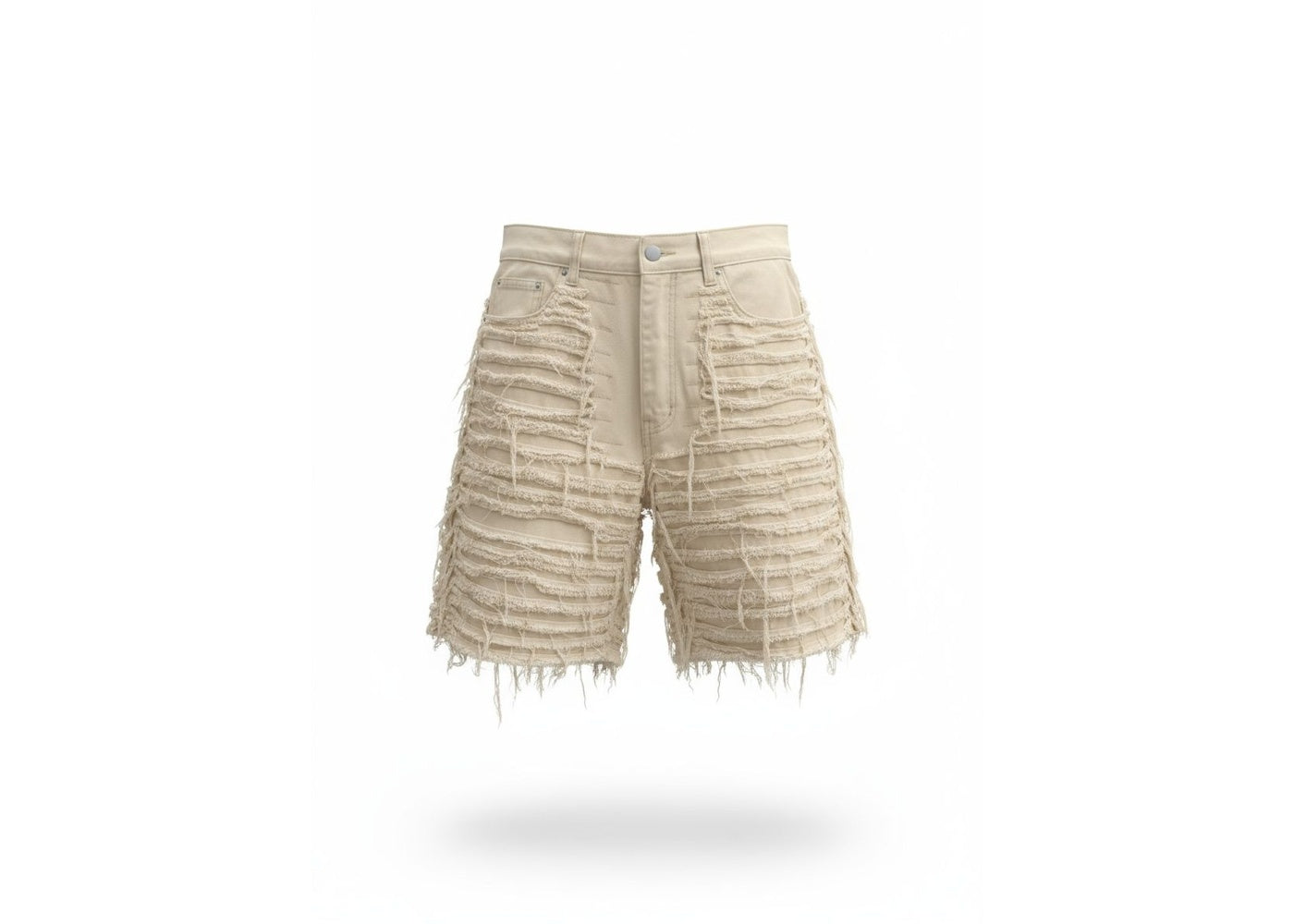 MNML Allover Frayed Denim Shorts Khaki