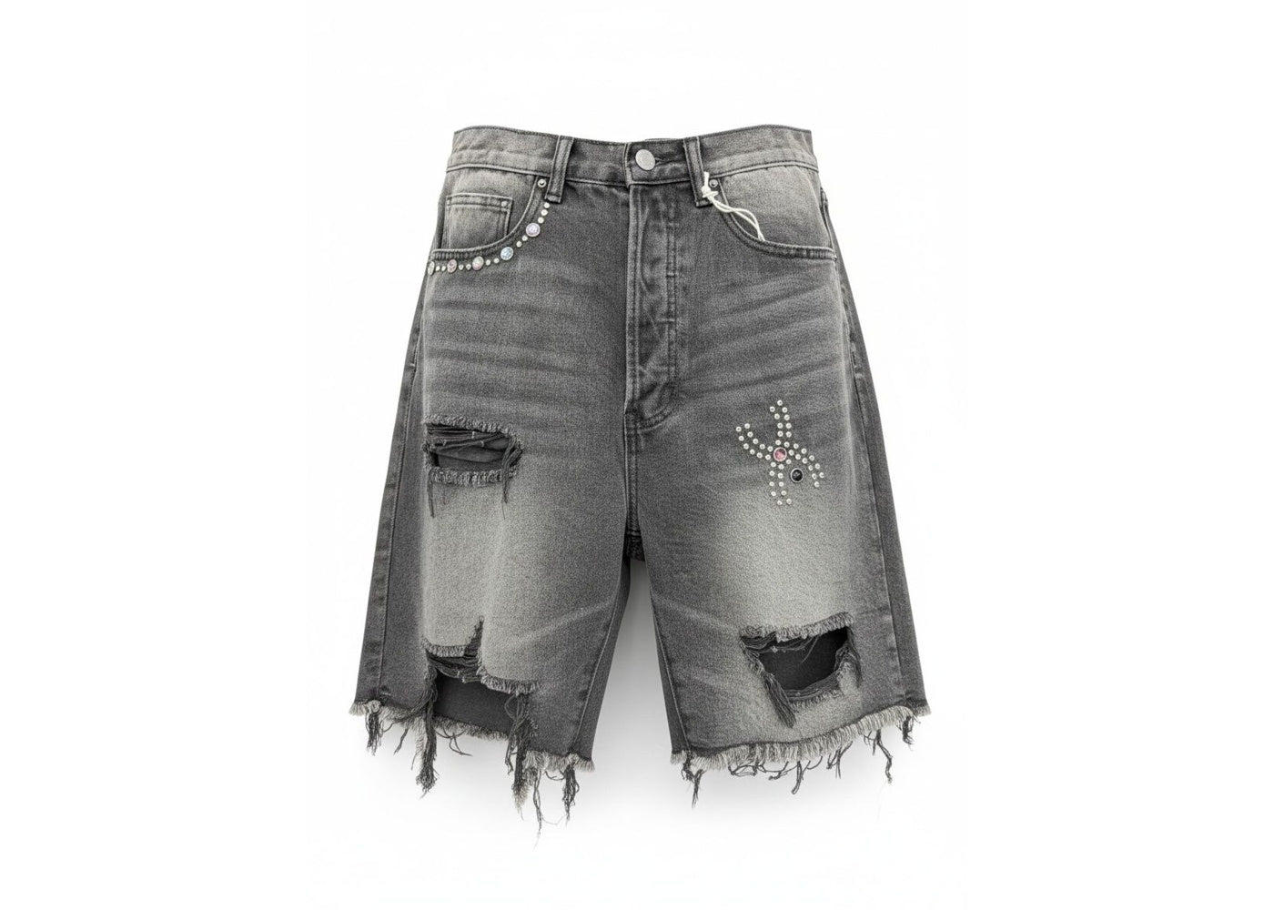 MNML Distressed Spider Denim Shorts Washed Black