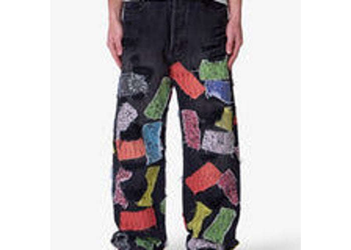 MNML Ultra Baggy Bandana Patch Denim Washed Black