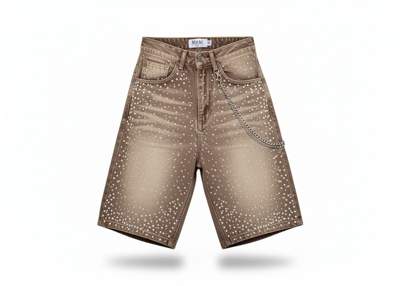 Mani Pearl Denim Shorts Khaki