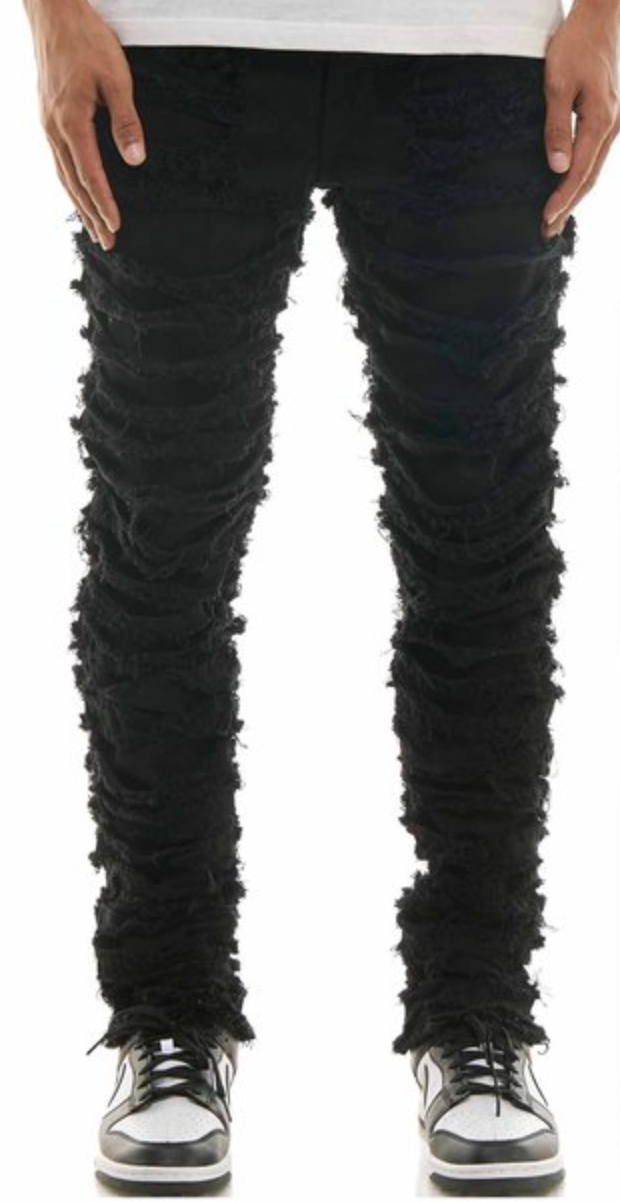 KDNK JEANS KND4661 JET BLACK DOUBLE LAYERED RIP SKINNY JEANS