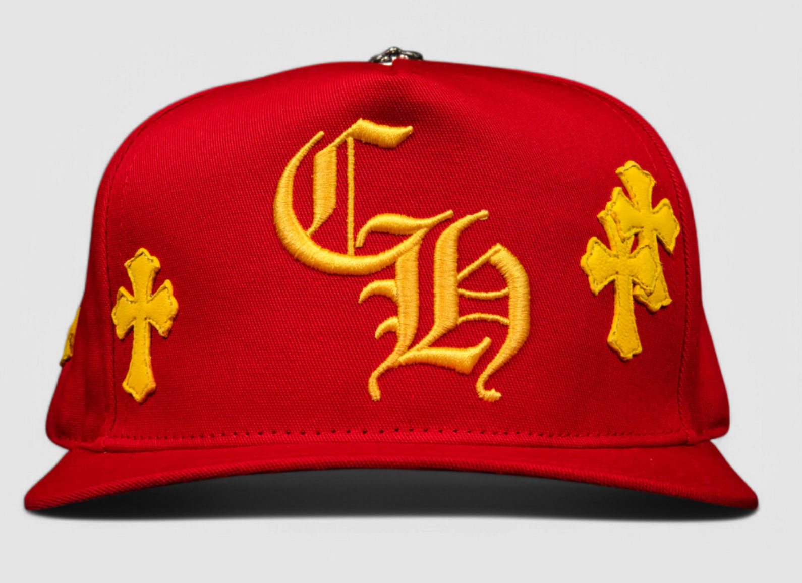 Chrome Hearts 5 Panel Cap Cherry Red W/ Yellow Cross