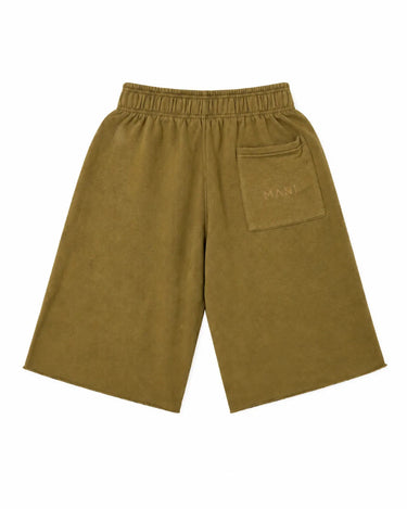 MANI Vertical Logo Washed Long Shorts Tan