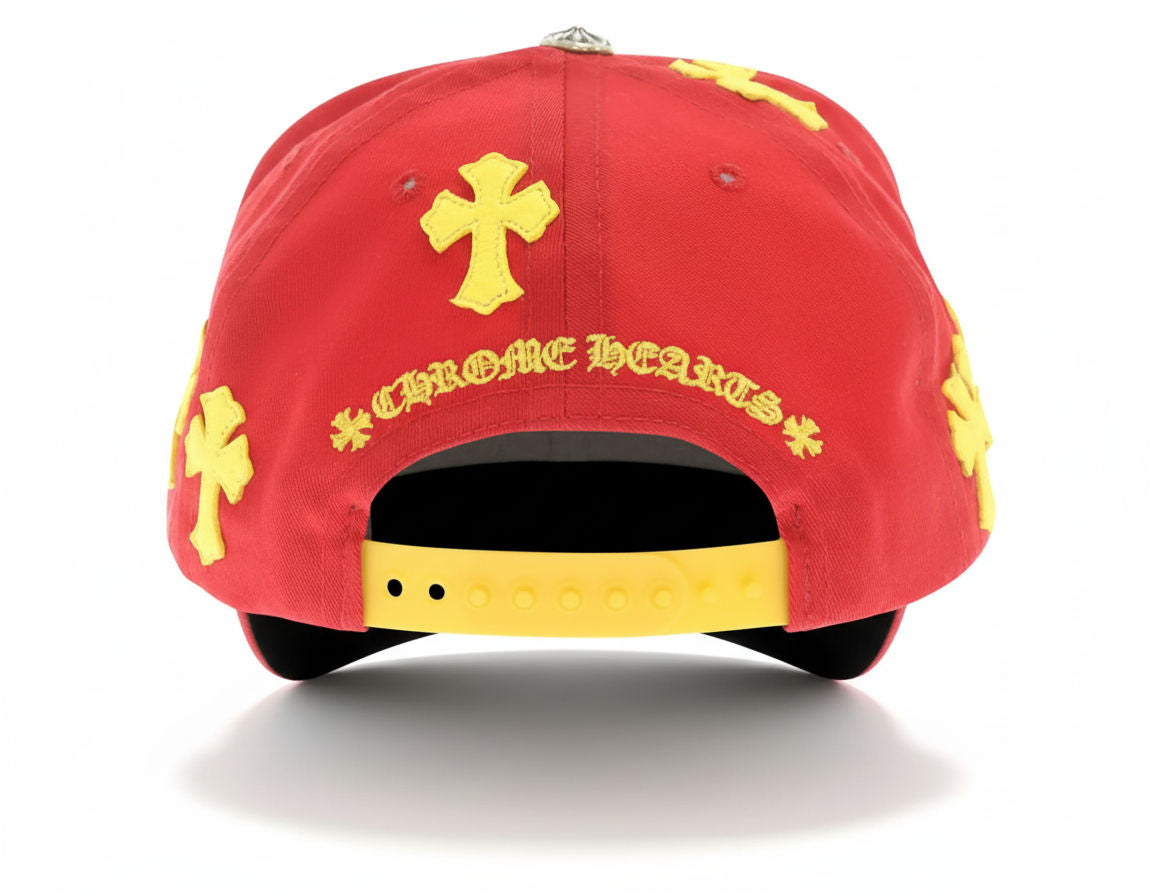 Chrome Hearts 5 Panel Cap Cherry Red W/ Yellow Cross