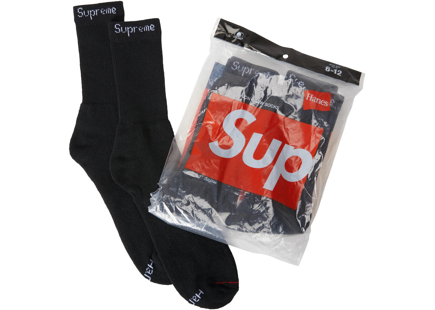 Supreme Hanes Crew Socks (4 Pack) Black